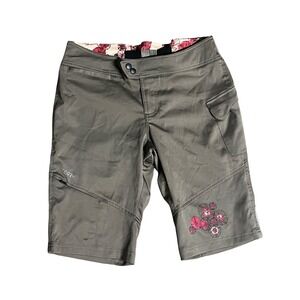 Terry Womens Cycling Biking Shorts Olive Green Floral Medium Adjustable Waist